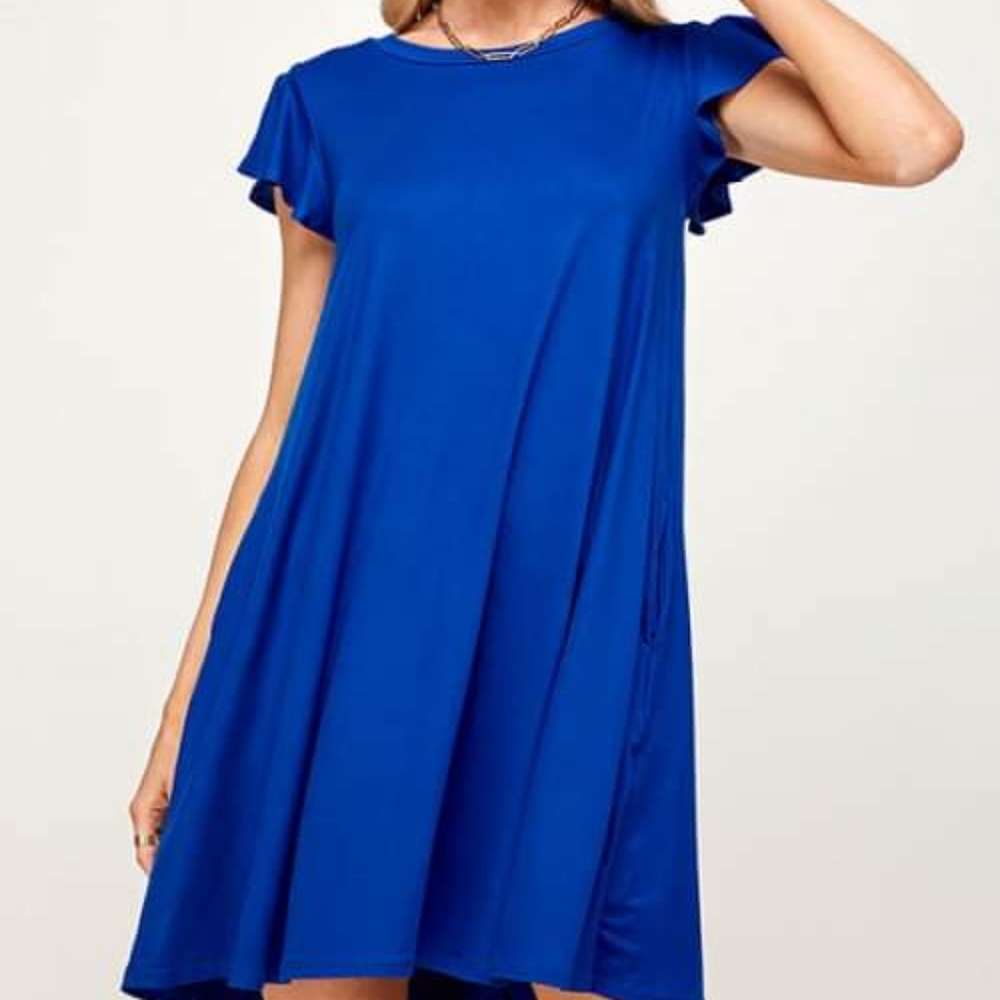New Plus size Royal Round neck, pockets, ruffle sleeves
